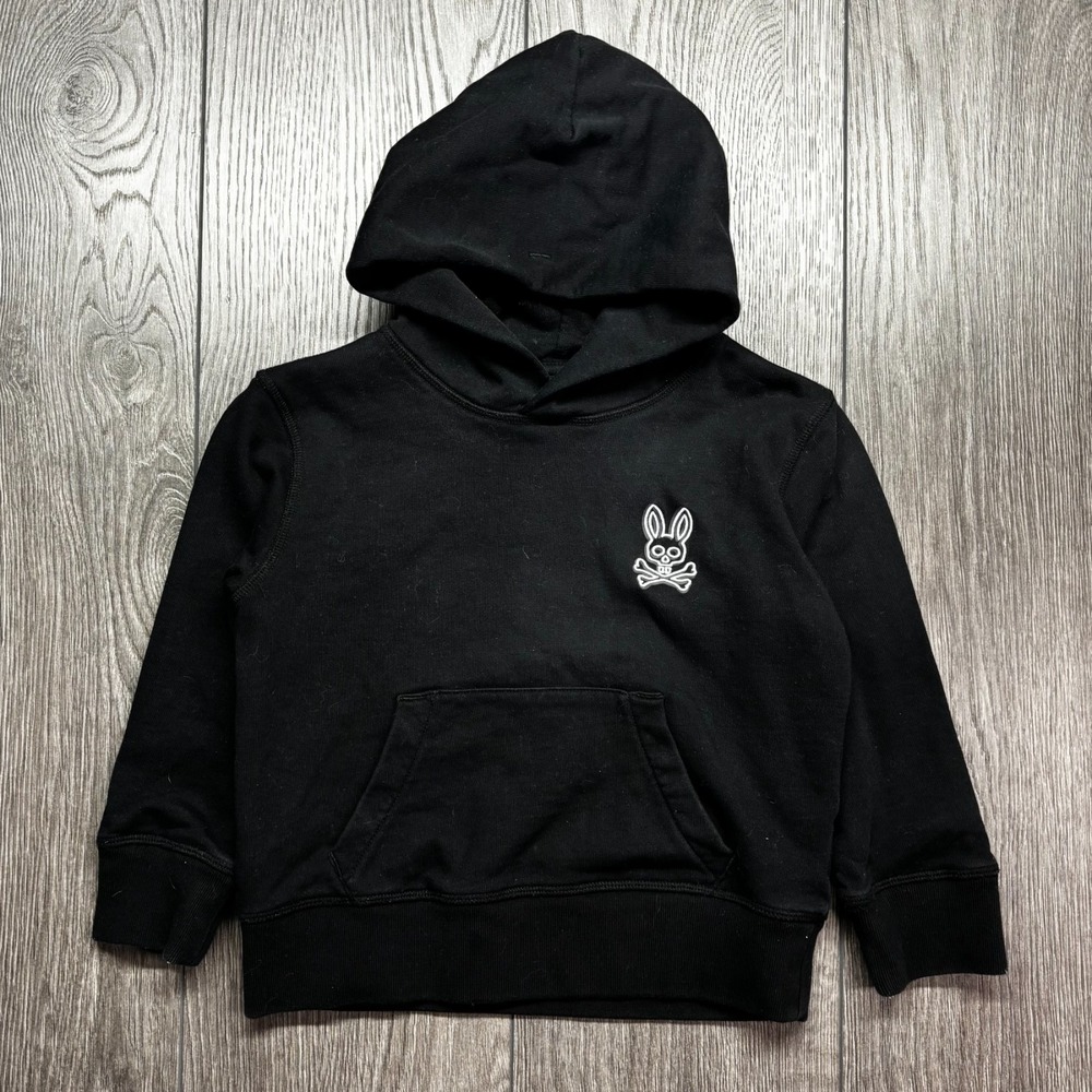 Psycho Bunny Hoodie Youth Boys Size 4/XXS Black Toddler Embroidered Graphic Logo